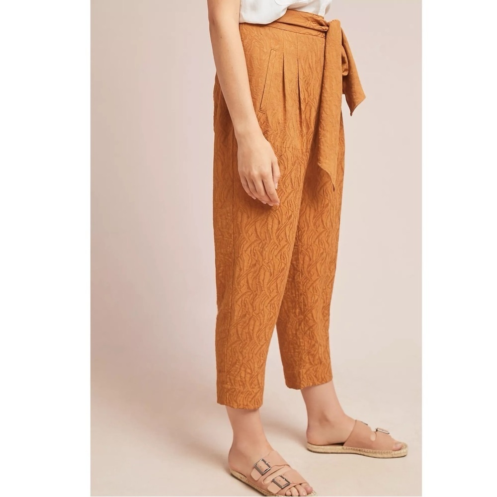 Anthropologie Tapered High Rise Balloon Pants 6 Burnt Orange Belted Bow Fall - Picture 6 of 17